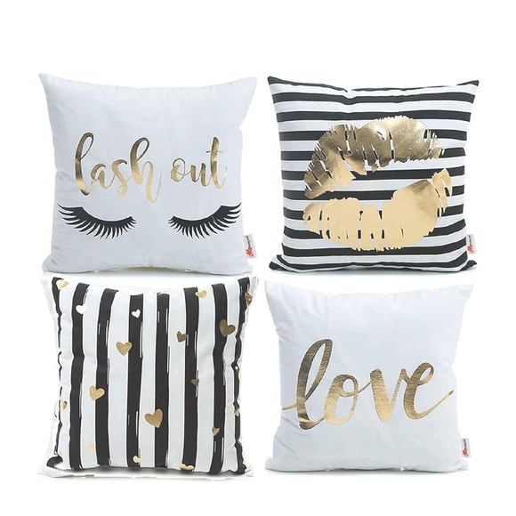 4 Black and Gold Throw Pillow 18x 18 inch  - Picture 1 of 4